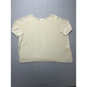 TSE 100% Linen Sweater Womens Petite Small Beige Short Sleeve Boxy Knit‎ Dolman